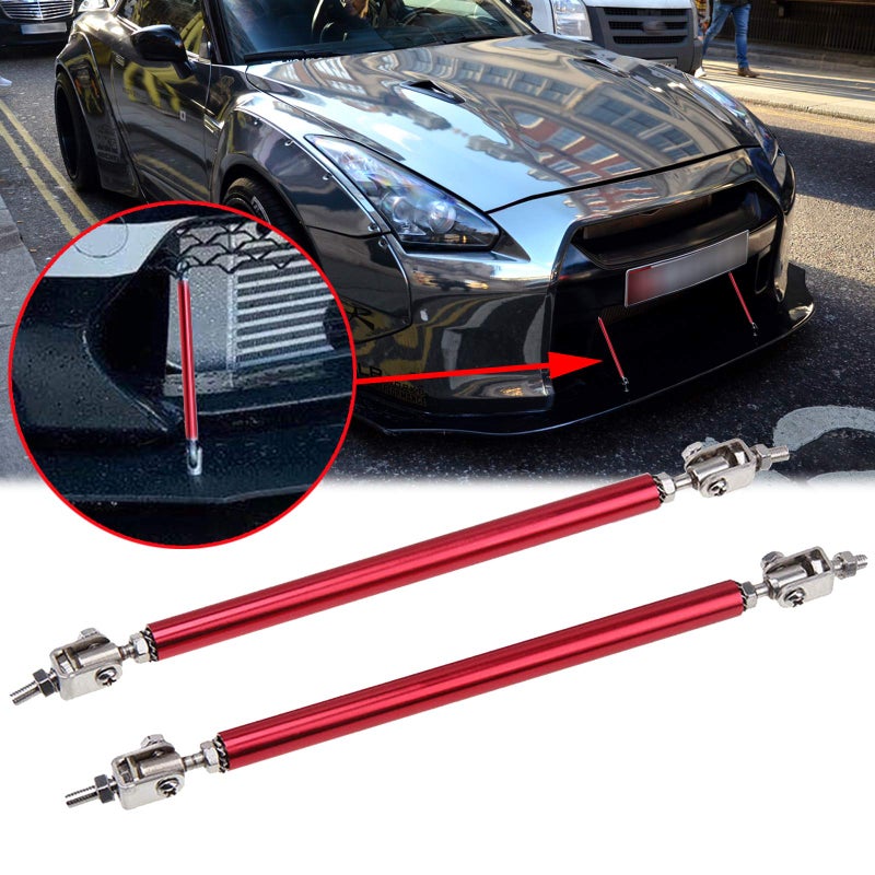 x xotic tech 2pc Adjustable 8"-11" Front Bumper Lip Splitter Diffuser Strut Rod Tie Bars Splitter Support Rod Compatible with Most Vehicles [Red] - Image 1